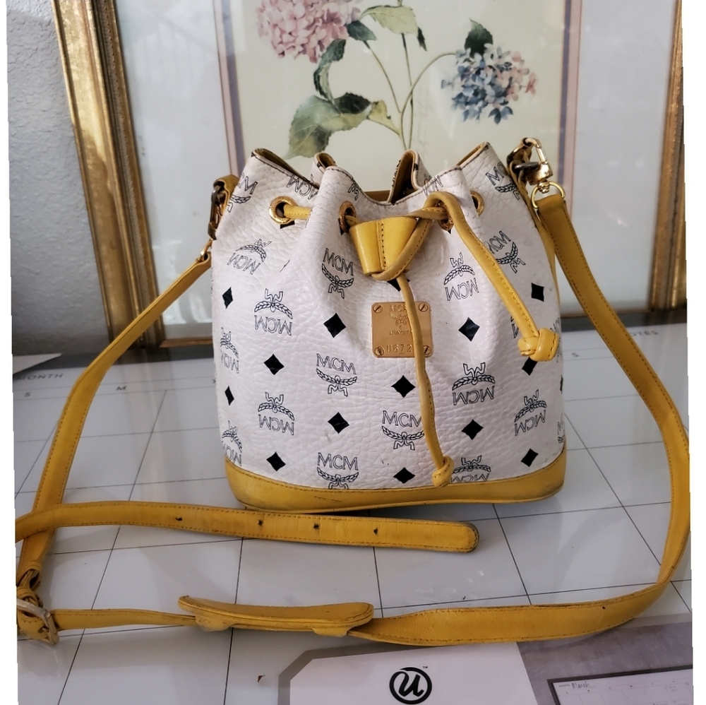 MCM White Bucket Drawstring Bucket Bag - Picture 7 of 12